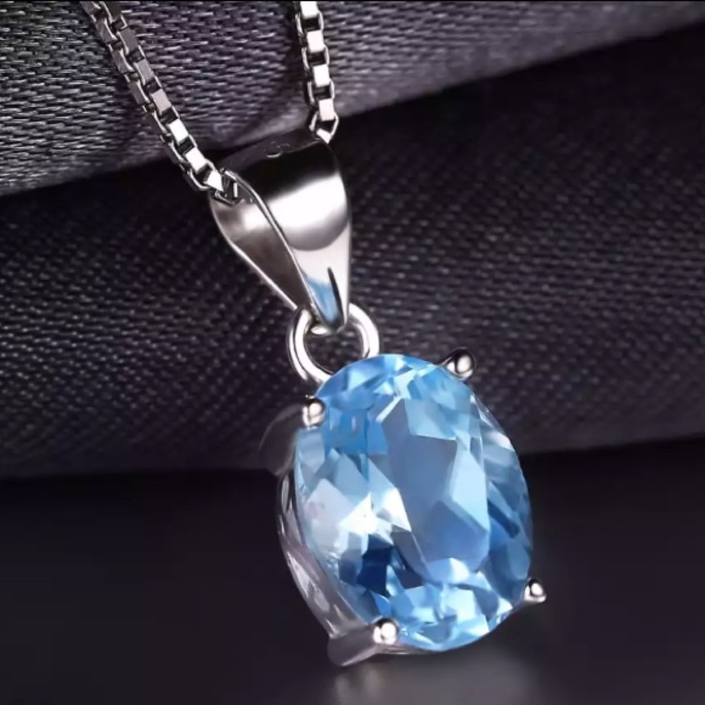 🆕925 Natural Brazilian Blue Topaz 2.3CT 18" Chain